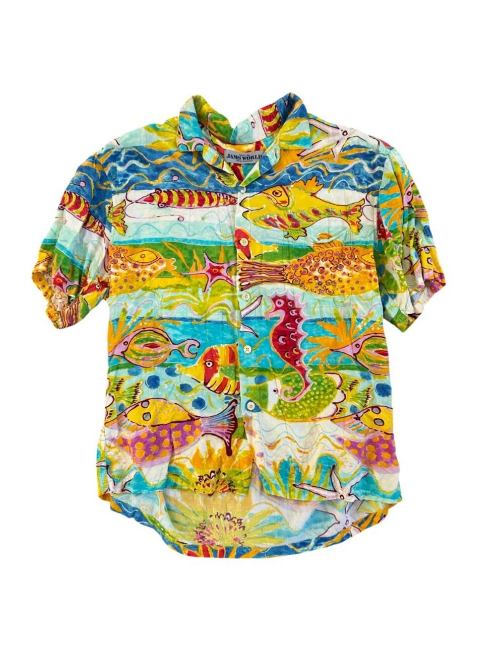 VTG Jams World Men's Sz Large Hawaiian Shirt Fish Print Button-Up Short Sleeve